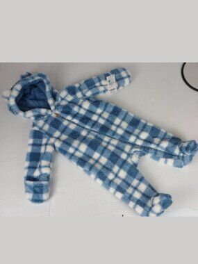 Carter's Baby Size 6m Fuzzy Blue Plaid Sherpa Jumpsuit NWT